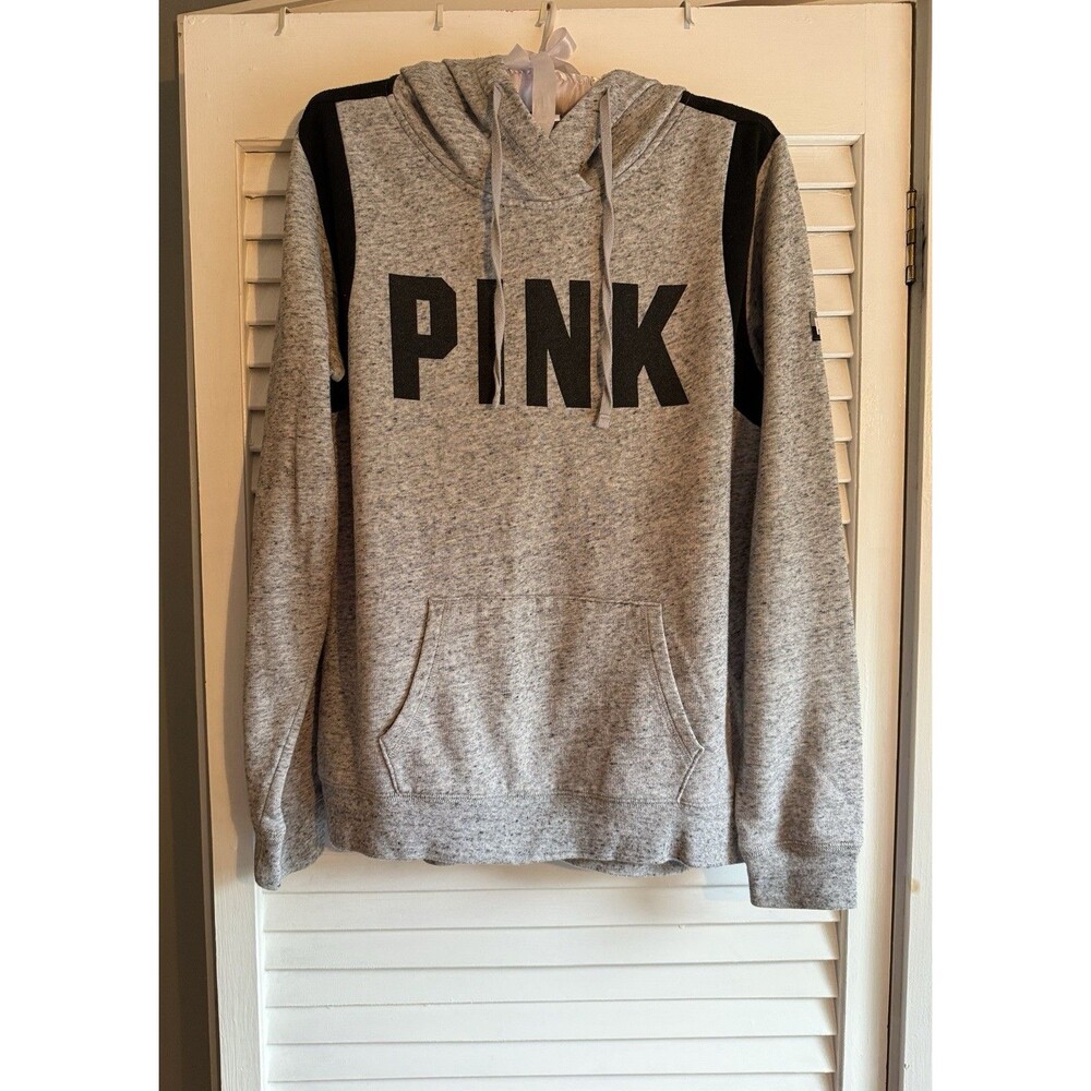 PINK Victoria's Secret Gray Pullover Hoodie Sweatshirt Womens S Logo Athleisure